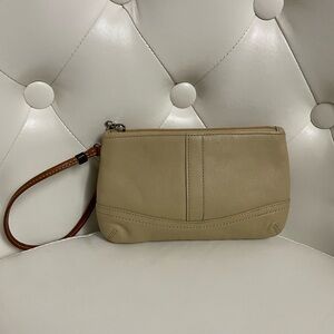 Coach  Beige Leather Wristlet Clutch